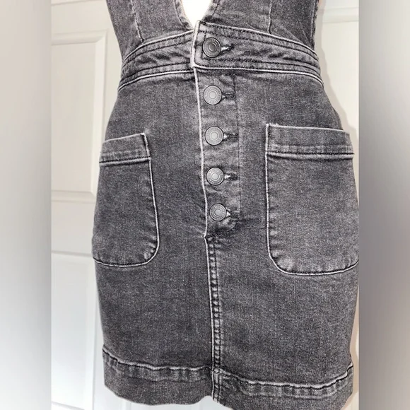 Free People Old School Love Denim Dungaree Pinafore Dress - Size 0 - EUC - Picture 5 of 11
